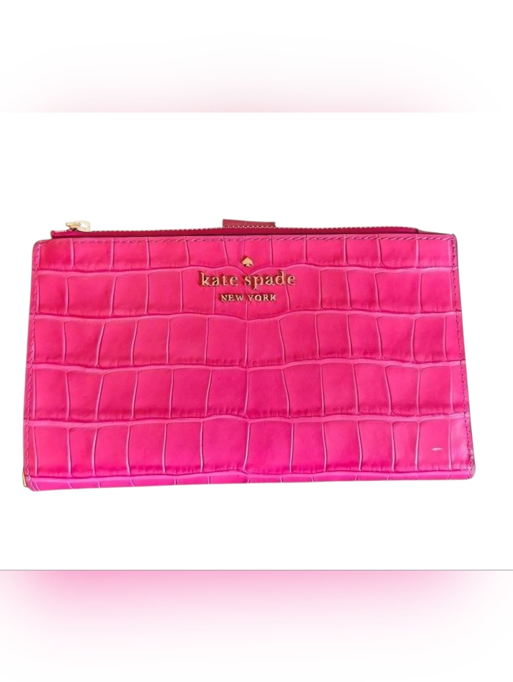 kate spade Pink Croc-Embossed Wallet - Large - EUC 🩷🌸